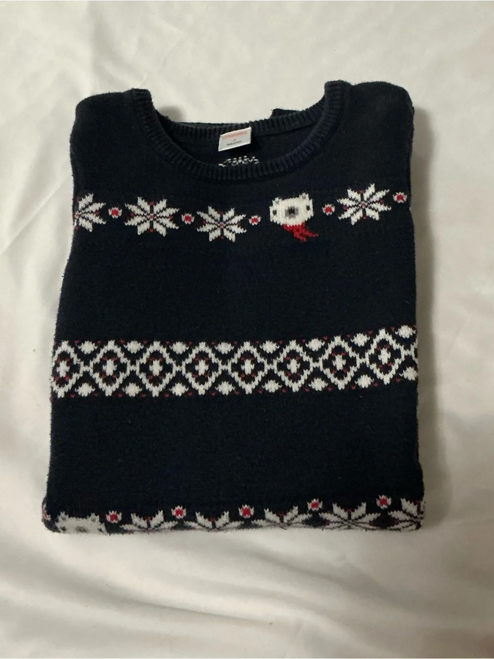 Gymboree Girls Navy Knit Dress with White and Red Fair Isle Motif 8
